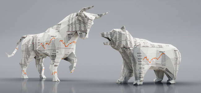 Bull and bear textured with stock market graphics